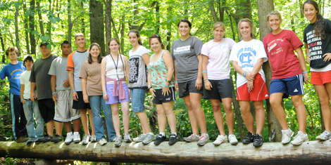 Students participate at the Pisgah ropes course during orientation at the start of the fall 2008 semester.