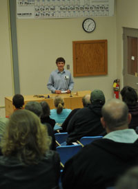 Nick Bloom '10 address the STEM Day participants.
