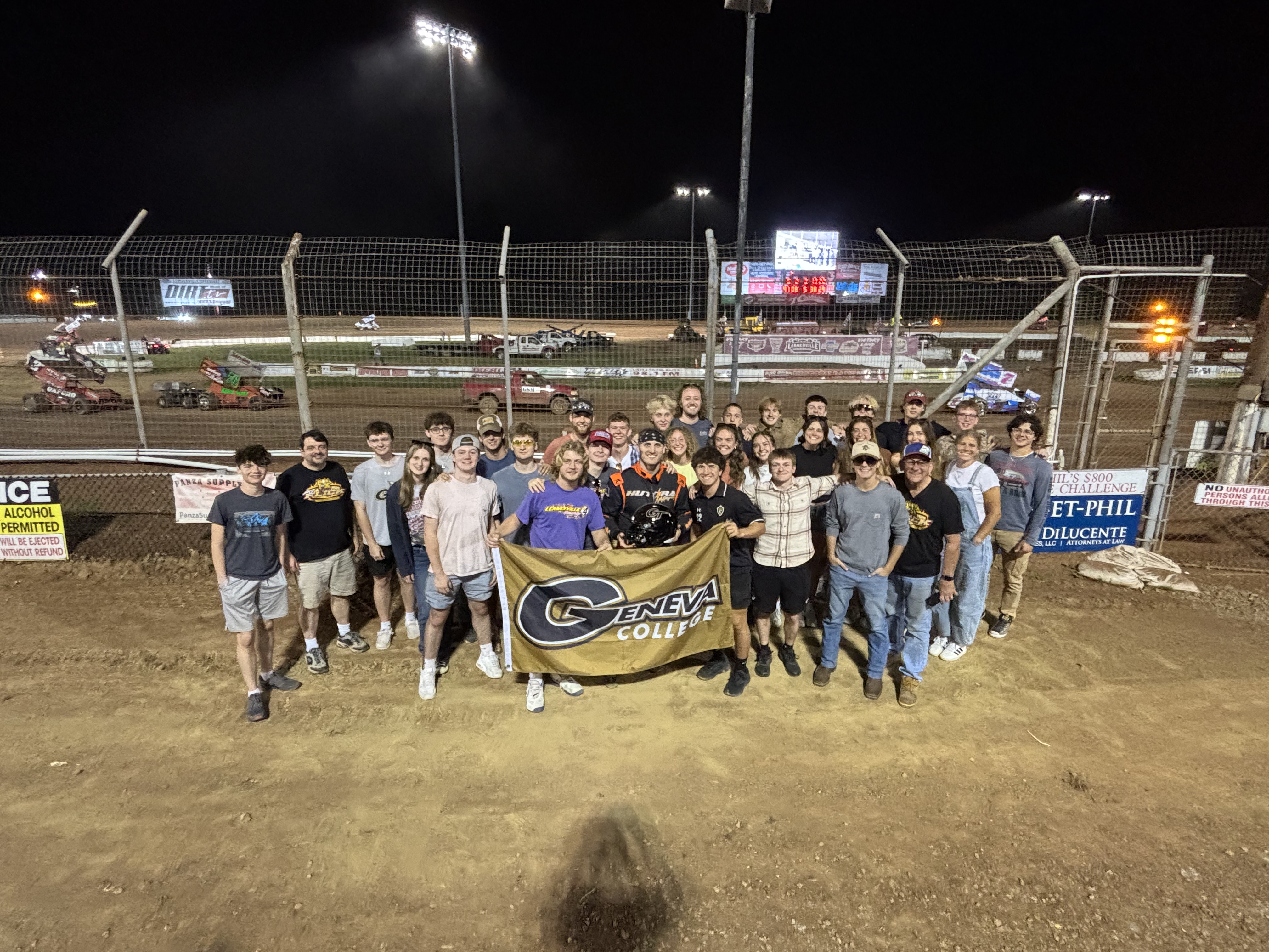 A group of Alumni having fun at Lernerville Speedway