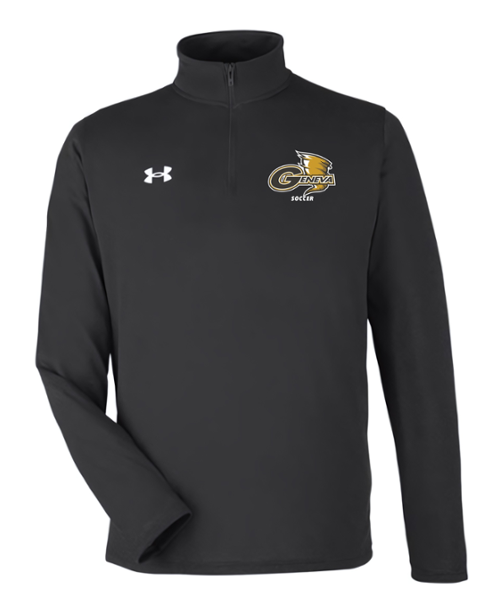 black pullover with Geneva College soccer logo