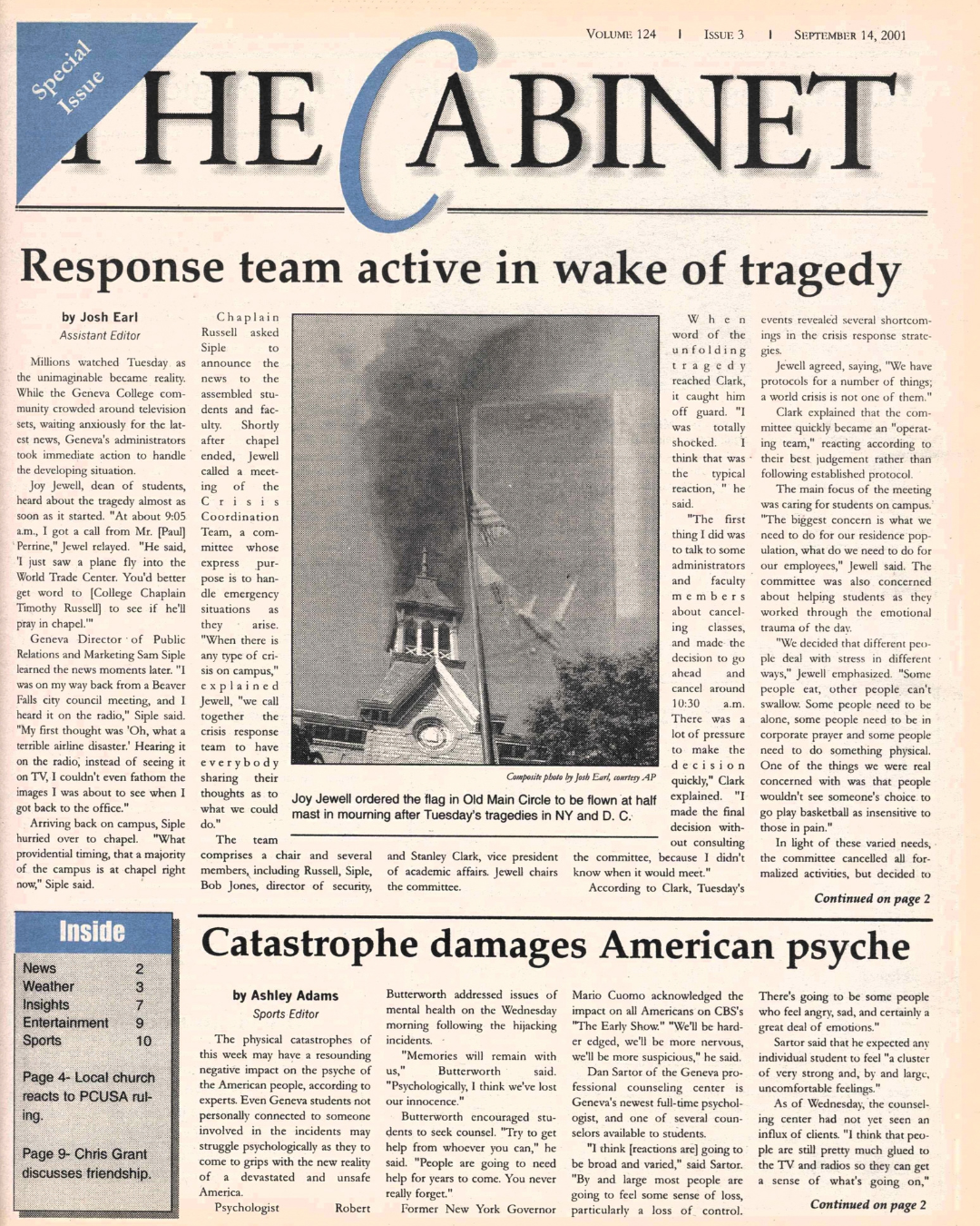 Front page of the Geneva Cabinet after the 9/11 Terrorist Attacks