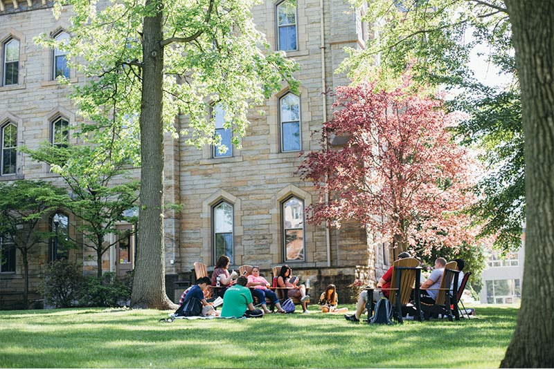 Students on Old Main lawn