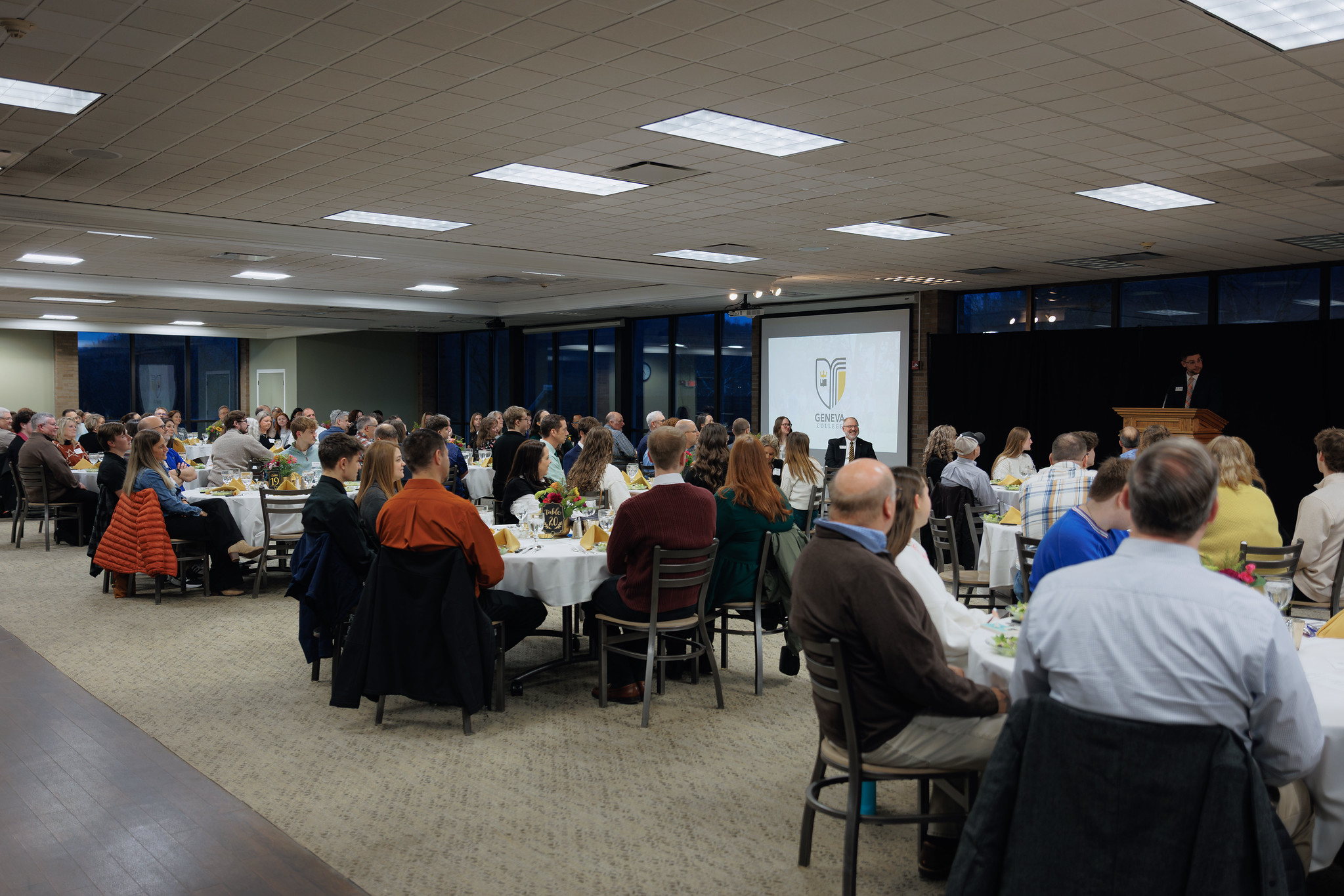 Alexander Dining Hall setup for a scholarship recognition dinner