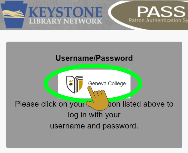 Screen image showing the link to click to login