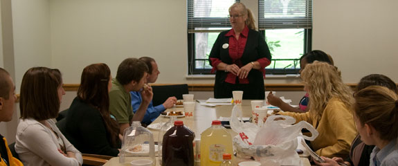 Students listen to Diane Brosius from Chick-fil-A