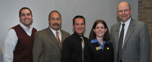 President Smith (right) with several of the employees recognized for 5 years of service: Timothy Baird, Dennis Damazo,  Brian Yowler and Joy Doyle.