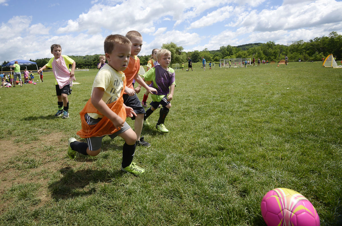 Campers playing soccer