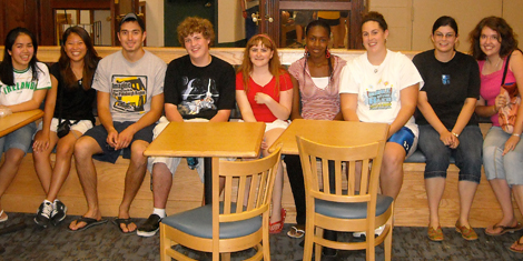 Students hanging out in the Brig during orientation week. 