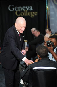 Senator Arlen Specter at the town hall meeting on Geneva's campus