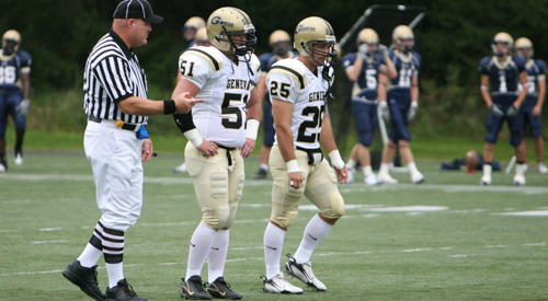 Dan Terracciano #25 on the field before kickoff.