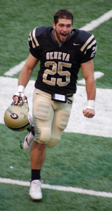 Dan Terracciano #25 celebrates a Geneva touchdown.