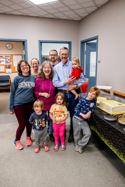 Kerry McMahon with his family during his retirement party