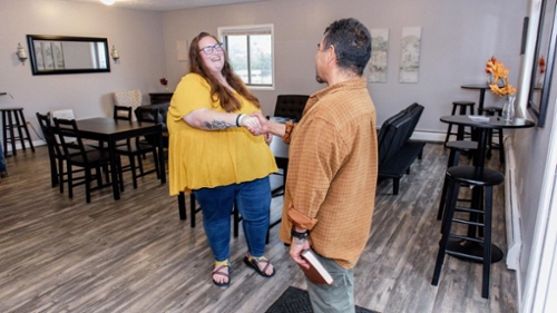 Abigail Bankes with local Spanish pastor